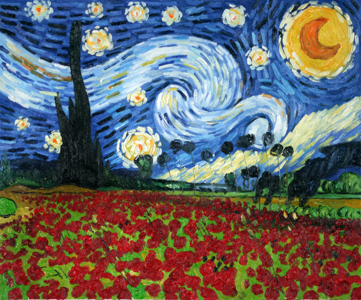 Starry Poppies Collage (artist interpretation) - Van Gogh Painting On Canvas